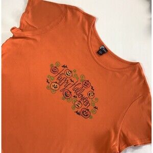 Holiday Edition 100% Cotton Orange Happy Halloween‎ Pumpkin Short Sleeve 2X